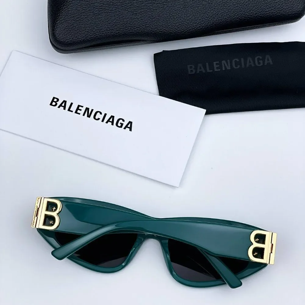SALE! NEW Balenciaga BB0095S 005 Green Gold Logo Grey Cat Eye Unisex Sunglasses